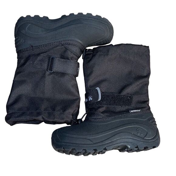 Kamik Kids Finley Drawstring Mid Calf‎ Chunky Heels Winter Boots Black Size 1 - Picture 1 of 7
